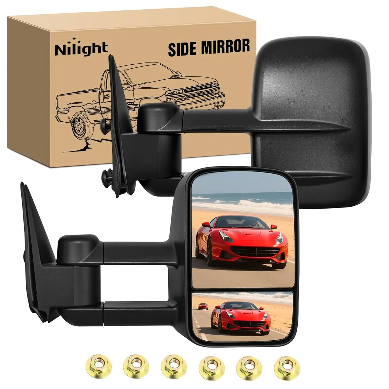 Nilight Towing Mirrors Manual Adjusted Flat Convex Glass Telescoping Folding Compatible With 1999-2002 Chevy Silverado GMC Sierra 1500 2500 3500 Suburban Tahoe Avalanche Yukon