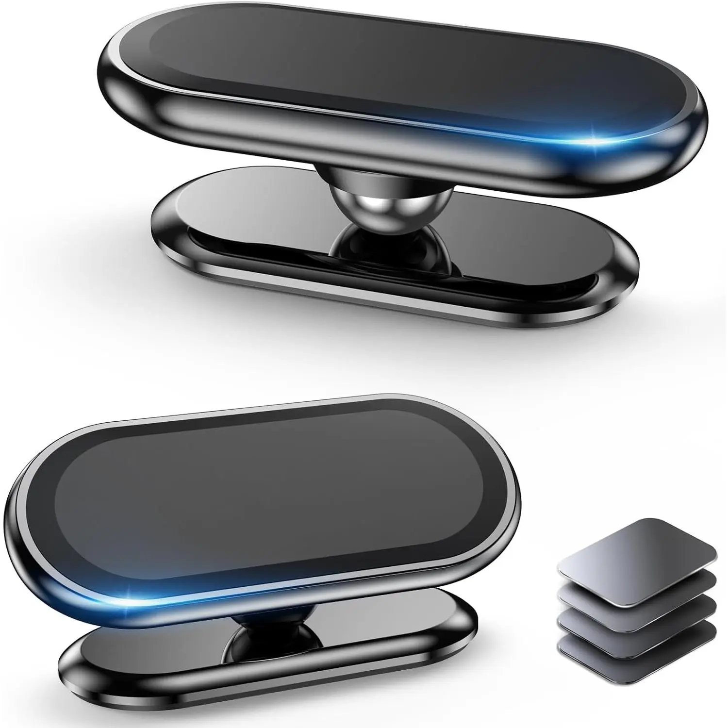 【2-PACK】Car Phone Stand - Super Strong Signal-Safe Magnetic Dashboard Surface Mount, 4 Metal Plates, 360° Rotating Base, Adhesive Application, Universal for iPhone 13 Pro Max, 13 Mini, XS Max, Galaxy