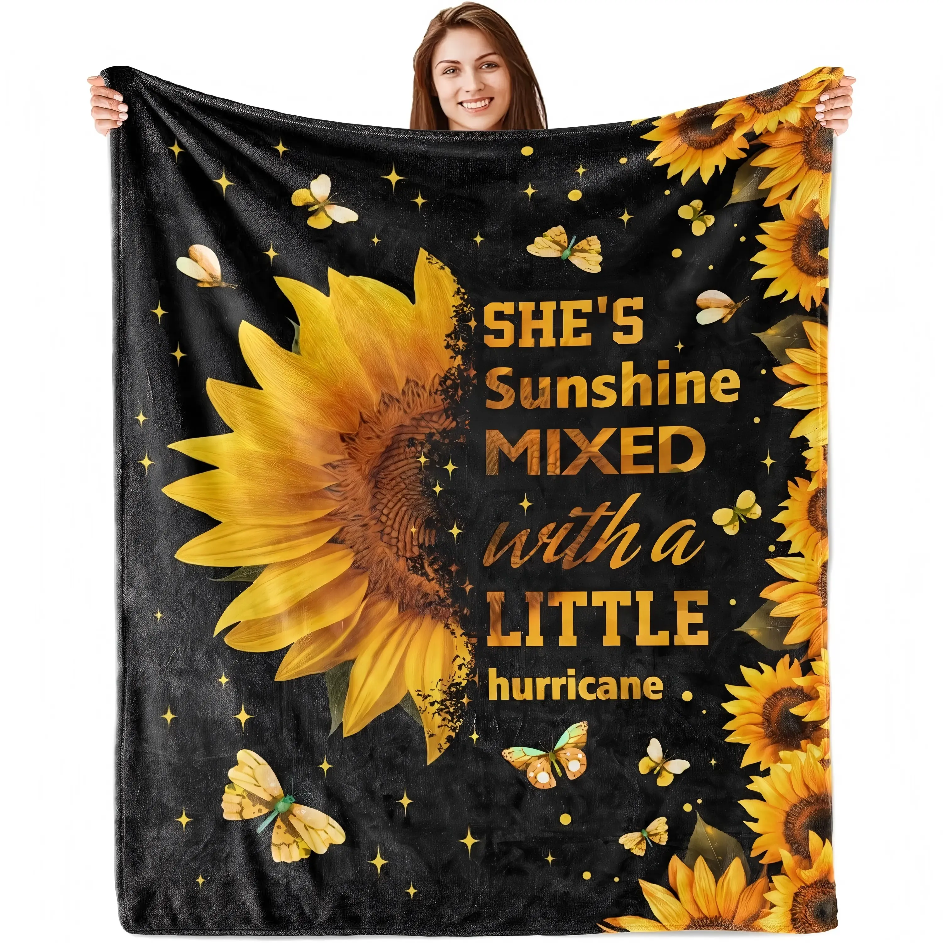 Sunflower Blanket, Beautiful Sunflower Print Throw Blanket, Soft Cozy Flannel Blanket for Couch Sofa Bed, Sunshine Floral Home Decor Gift for Sunflower Lovers