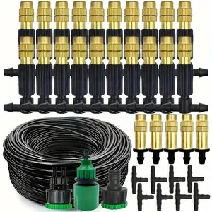 Outdoor Misting Cooling System, Efficient Garden Irrigation & Watering Solution with 5M-30M Range, Brass Atomizer Nozzles, Hose for Patio and Greenhouse Use, Spray Nozzles
