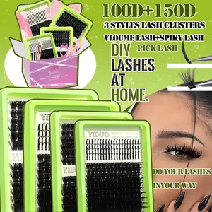YIDUO 6 Styles Lash Clusters Kit With Spikes 150D&200D&Spikes Eyelash Extensions 12-23mm Manga/ Volume Individual Lashes Kit DlY Lash Extension Kit with Tweezers & Glue & Remover, Cosmetic Eyelash Extension, Eye Makeup Accessories DIY Eyelash Extensions