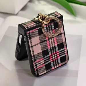 Color Block Faux Leather Smartphone Protective Cover with an Artificial Diamond Plated Ring Finger Buckle for Samsung Galaxy Folding Mobile Phone, Z Flip 7, Z Flip 7 FE, Z Flip 5, Z Flip 4, Z Flip 3 5G