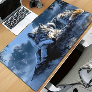 Large Gaming Mouse Pad Featuring a Wolf by The River Design - Equipped with an Anti-Slip Rubber Base, High-Quality Print, Durable Soft Rubber, And a Smooth Fabric Surface, Perfect for Office Use And PC Gamers, As Well As a Laptop Desk Mat.