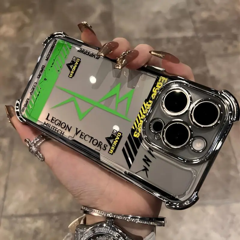 Cyberpunk Framed Pattern Phone Case for iPhone Series - Multi-Model Fit for 17, 16, 15 Plus, 14, 13, 12, 11 Pro Max, X, XR, Xs Max, 8, 7 Plus - Coated Anti-Drop Transparent Soft Back Protector Accessory, Casing, Accessories