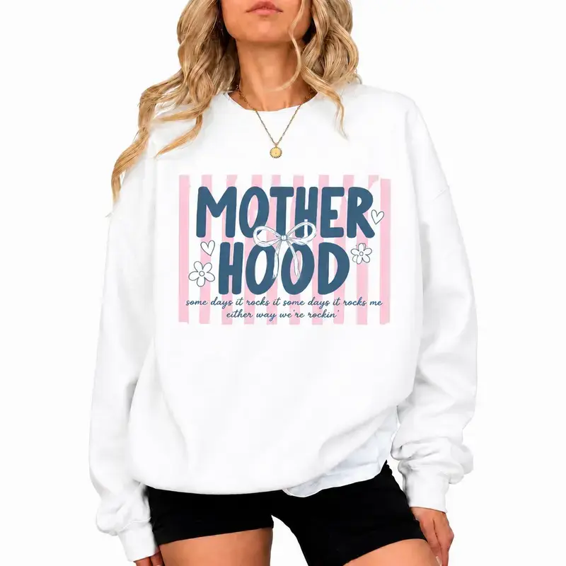 Gildan Motherhood Sweatshirt, Mother Hood Graphic Crewneck, Funny Mom Sweatshirt, Cute Mother’s Day Gift, Mom Life Pullover, Women’s Casual Cozy Sweatshirt