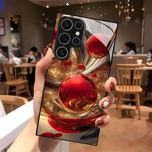 Phone Case - Red Golden Wave Spherical Pattern Design Tempered Glass Phone Case, Suitable for Samsung Galaxy S26 S25 S24 S23 S22Pro S21 S20 Fe Plus Ultra Pro A56 A55 A54 A53 A52 A51 A36 A35 A34 A32 A26 A25 A24 A23 A16 A15 A14 A06 A05 A03s