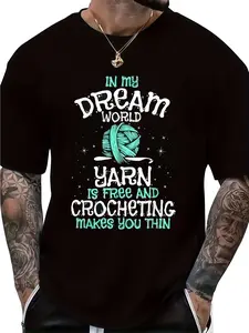 Men's 100% Crochet Yarn Free T-shirt-plus Size XL to XXXXXXL(220g M2) Yarn and Crochet Pattern, Interesting Crochet Lover Gift, Suitable for Craftsmen, Couples, Birthday-casual Crew Neck Short Sleeve T-shirt, Funny T-shirt, Funny T-shirt, Men'