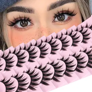 False Eyelashes 10 Pairs Lashes Japanese Style Anime Lashes Thick Cosplay Lashes Natural Look 16 MM Spiky 8D Wispy Faux Mink Lashes Full Strip Doll Lashes