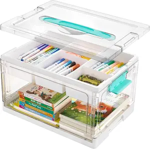 Vtopmart 1-2Pack 24QT Clear Plastic Craft Organizers and Storage Box with Removable Trays and Dividers, Art Supply Organizers and Storage, Ideal Containers for Coloring Books, Toys, Craft Supplies, Medicine, Playdough, Easter Gift