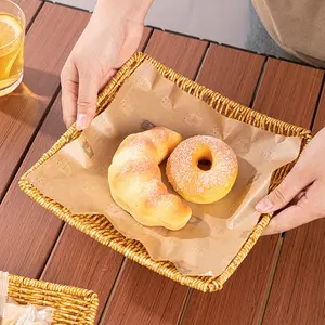 Vintage Woven Basket for Desserts, Fruit Draining Tray, Square Snack Plate, High-End Table Decor, Versatile Food Organizer