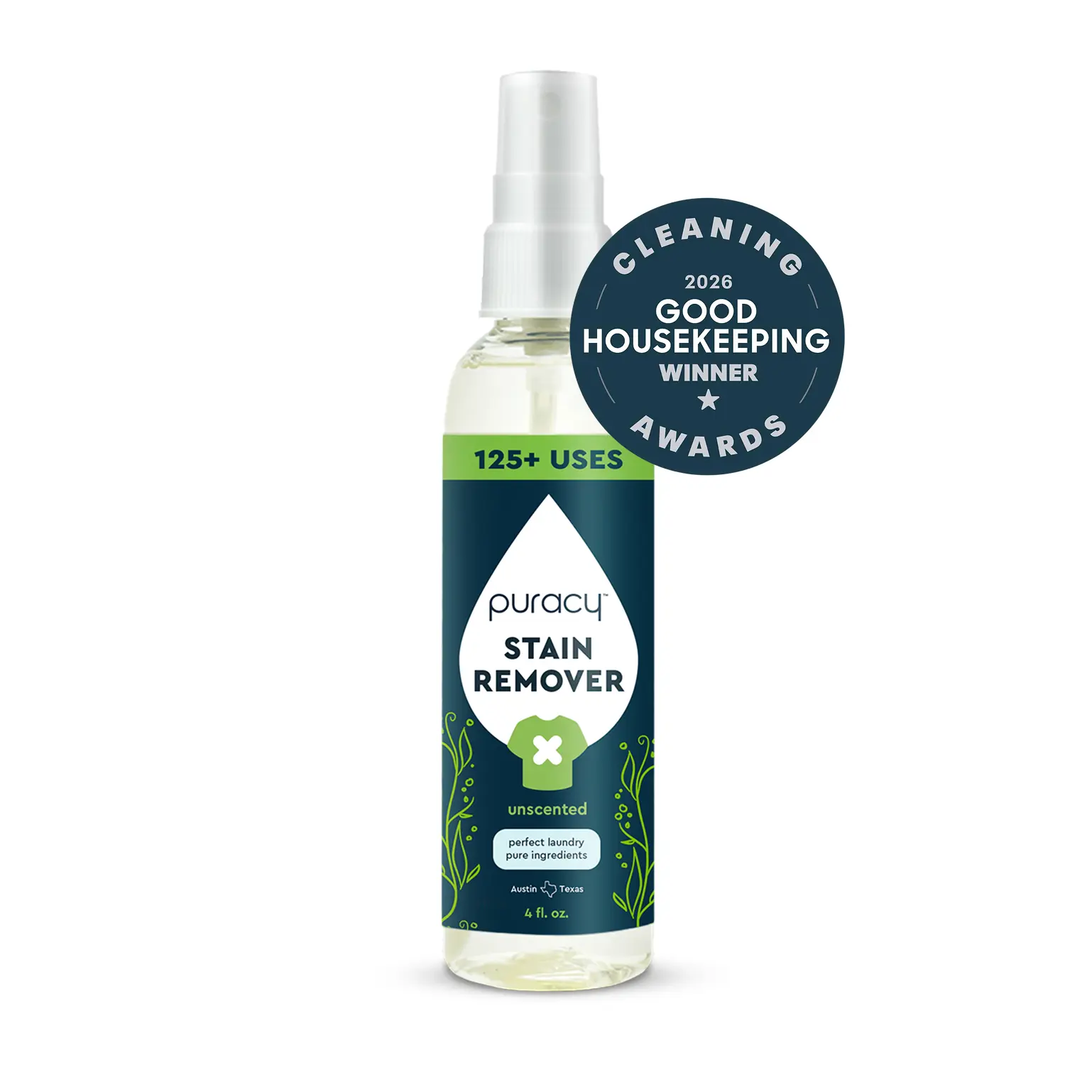 Puracy Stain Remover Spray Free & Clear 4 fl oz - Safe for Clothes & All Kinds of Cloth - 125+ Uses - Non Aerosol Liquid - Cleaning, Laundry, Fabric Cleaner