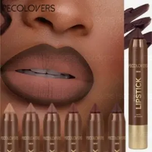 Matte Lip Liner lipstick, Matte Lip Pencil, Cosmetic Lip Liner, Crayon Nib Design Lip Line Lip Balm Dual Use, Waterproof Rotary Design Brown Color Lipsticks