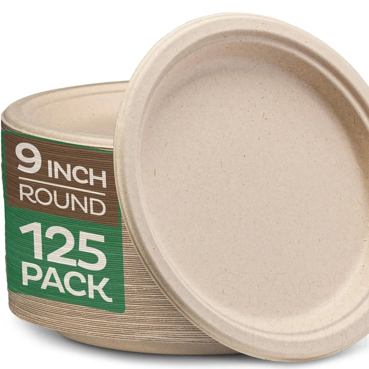 Gogreen Disposable Paper Plates 9 Inch, 125 Pack Eco-Friendly Compostable Dessert Plates Brown