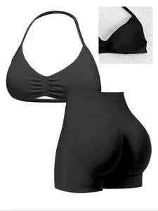 Women's Seamless Yoga Set, Gym Shorts & Sports Bra 2-Piece Workout, High-Waisted Fitness Clothing for Women, Athleisure Wear, Workout Sets