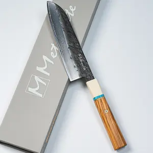 Santoku Japanese All-Purpose Knife, For Home & Pro Kitchens, Midnight Black Hand-Forged Blade, Convex Grind Precision, Olive Wood Ivory Resin – Home Chef & Collector Gift | Meteorite IceRaven 7 Inch