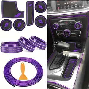 10PCS Dust-proof Mats, Car Interior Accessory, 6-piece Cup Plug Mats 3-piece Air Conditioner Volume Radio Switch Rings 5 Meters Car Interior Decorative Strips Decorative Decals Red, 3-in-1 Set Car Interior Kit Car Accessories