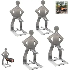 Stainless Steel BBQ Sausage Holder, Creative Standing Man Sausage Barbecue Rack, Portable Hot Dog Roaster Rack, Spoof The Sausages Rack for Outdoor Camping Cooking Accessories Barbecue Utensils (4pcs)