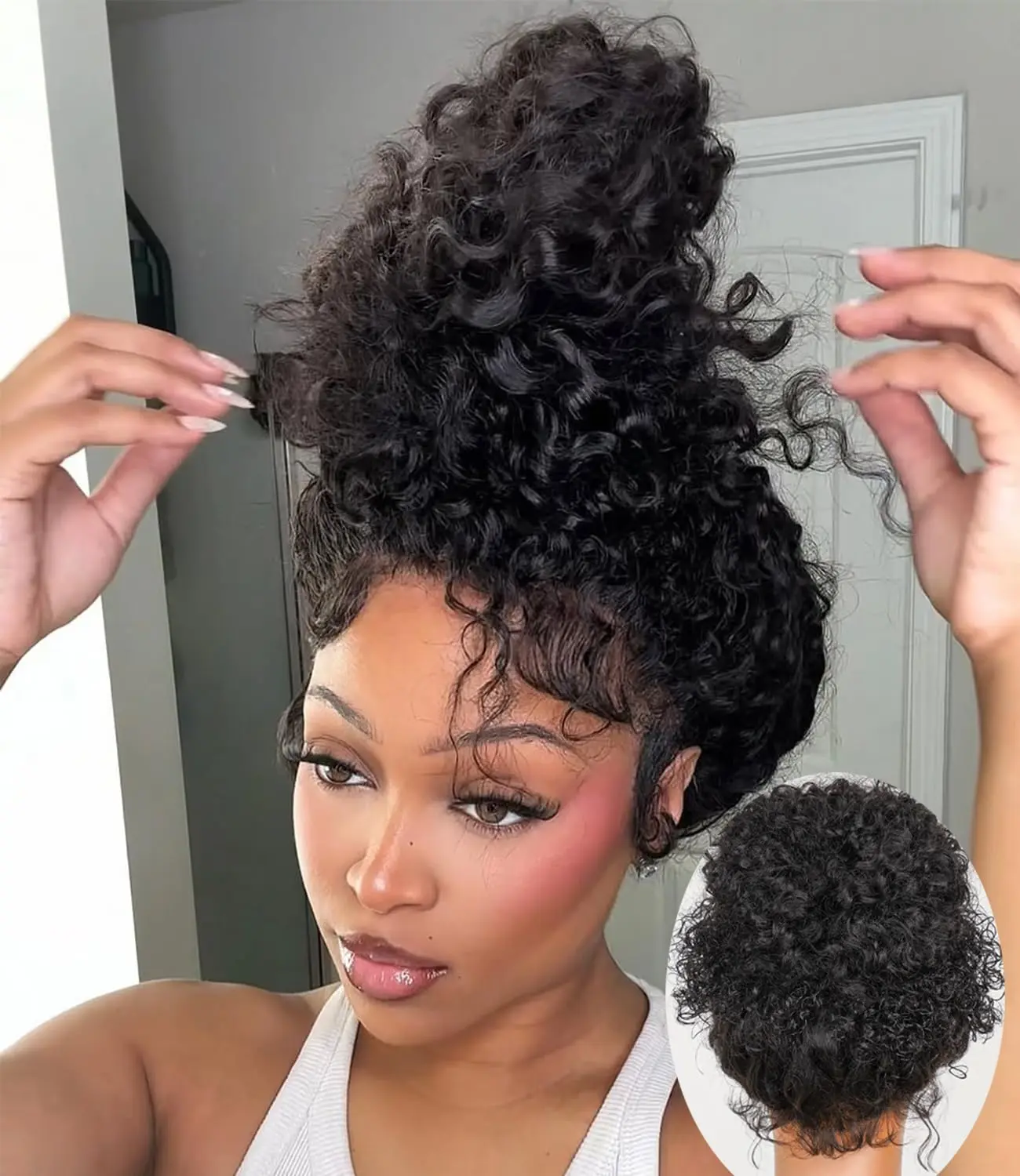 Pizazz Hair Hidden Strap 360 Drawstring Glueless Wigs Human Hair Pre Plucked Pre Bleached Knots 220 Density Water Wave Full Lace Frontal Wig with Drawstring Curly HD Lace Wigs for Women