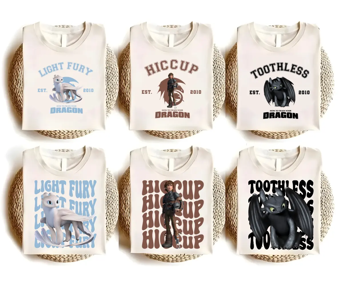 Double Sided Retro How To Train Your Dragon All Characters Collection Shirt, Toothless and Light Fury Shirt, Dragons Fans Shirt