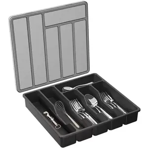 Six-Compartment Cutlery Organizer Box with Lid, Utensils, Kitchen Drawer Knife Fork Spoon Divider, Easy-To-Clean Storage Solution