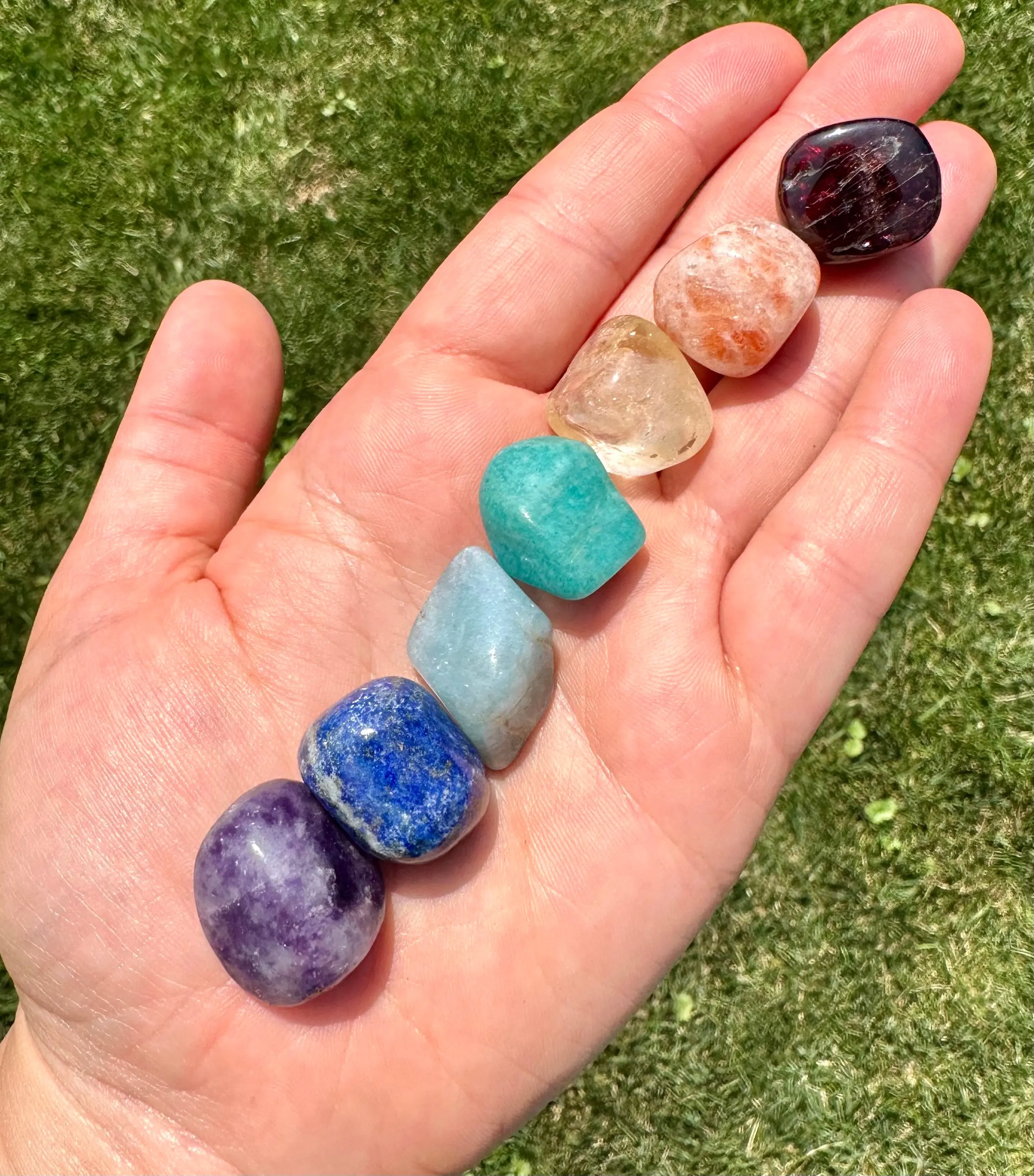 7 chakra Tumbled Stone Set - Seven Chakra Crystal Set - Garnet, Sunstone, Citrine, Amazonite, Aquamarine, Lapis Lazuli, Lepidolite