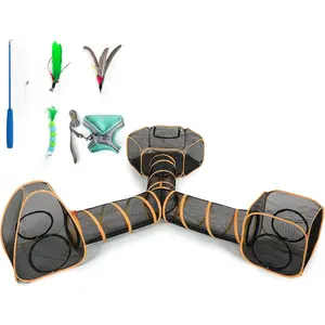 5 in 1 Outdoor Cat Tents with Tunnels for Outside, Cat Enclosures for Indoor Cats, Comes with Harness Leash, Wand Toys, Feather Toys, Cat Playpen and Indoor Catio