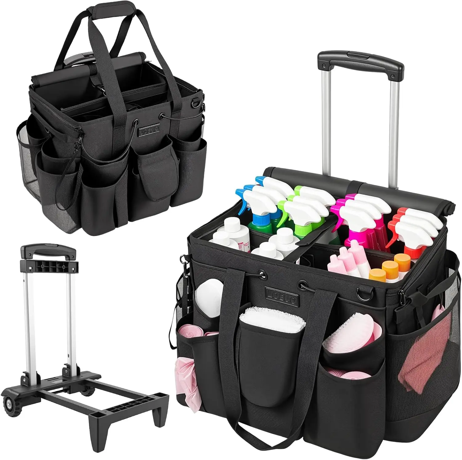 Water-Resistant Cleaning Caddy with Wheels for Housekeepers, 900D Oxford Organizer Tote with Detachable Straps & Adjustable Panels, 16x11.8x13", Tote Organizer, Organizer Bag