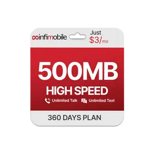 $3/Month | Infimobile Prepaid Plan: 12 Months | 500MB High-Speed Data Per Month | 100 Min Talk + 100 Text | Prepaid Plan Service SIM Card | Nationwide Coverage | 4G, 5G Network