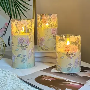 3-Pack Rose Flower Flameless LED Candles Set with 10-Key Remote & 24H Timer, Battery Operated Flickering Electric Candles for Valentine's Day, Wedding, Home Decor Light, Romantic Gift for Her