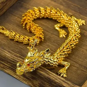 3D Golden Dragon Articulated Dragon 2024 Chinese Dragon Statue Metal  Dragon 9 Inch Luck Dragon for Home Office Desk Decoration