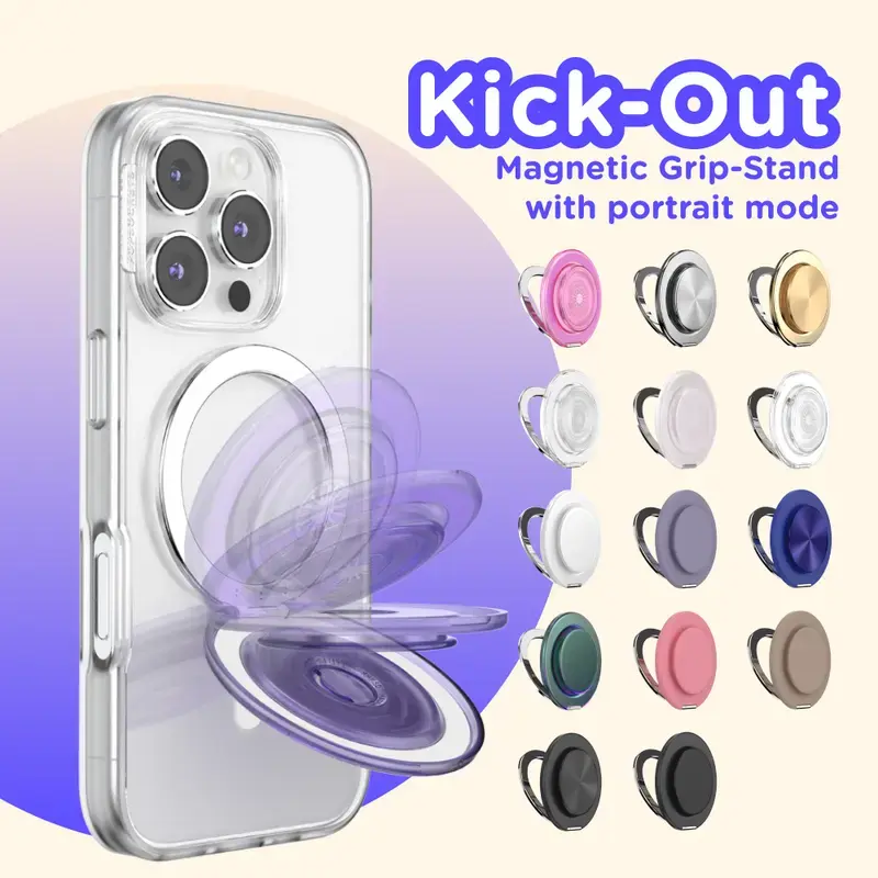 PopGrip Kick-Out MagSafe Magnetic Grip and Stand - Compatible with MagSafe Wireless Charging, Sleek Design, Style Swap Feature for Smartphones, Cellphone Mount