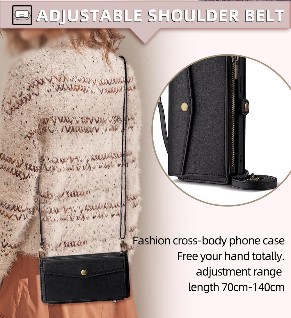 for iphone 17 pro max cases 16 16Plus 15 14 13 12 Pro Max Air Crossbody Wallet Phone Case, PU Leather Flip Purse Case with 5 Card Slots, Zipper Pocket, Adjustable Shoulder & Wrist Strap, Kickstand, Magnetic Closure, Multi-Functional Protective Phone Cover