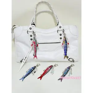 Novelty Starfish Keychain for Fishing Enthusiasts - Jointed Design with Beaded Charm, Realistic Fishing Bait Lure Keyring Bag Accessory