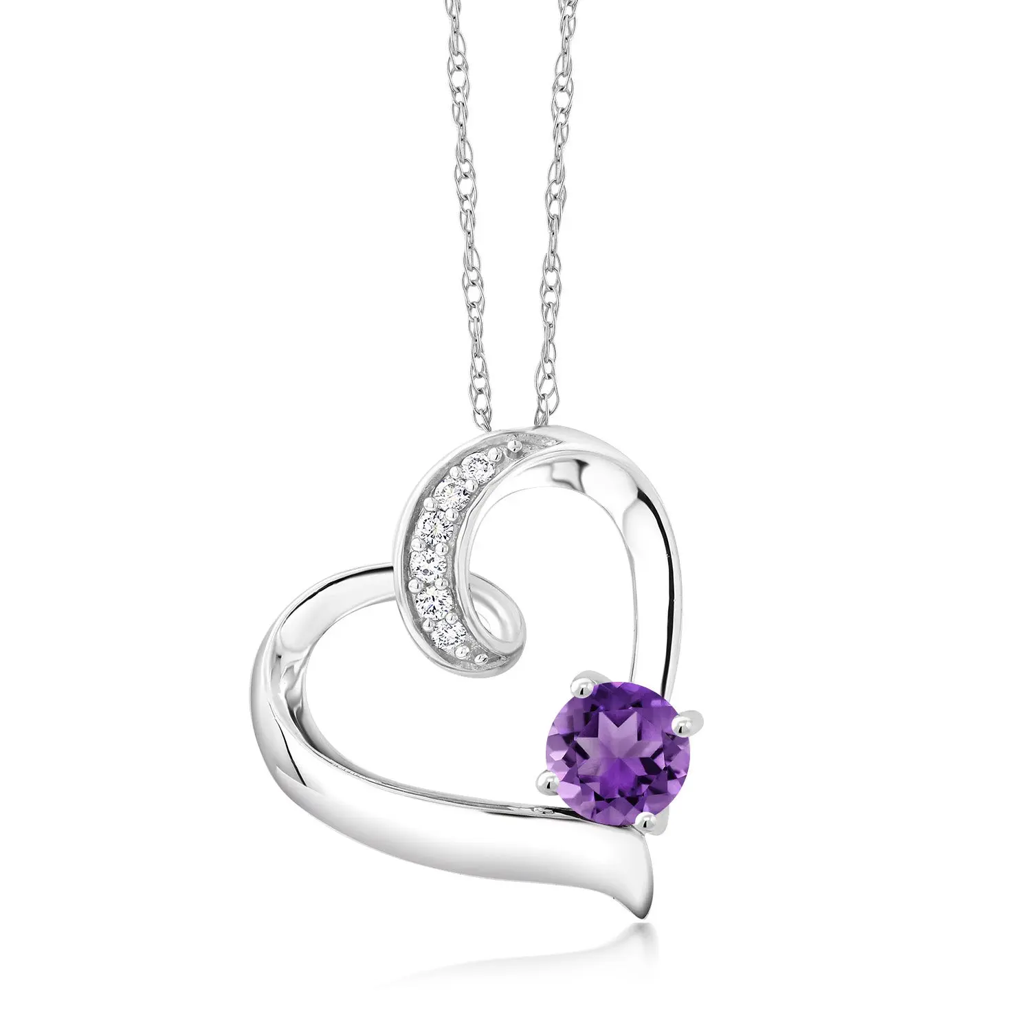 Heart Pendant Necklace For Women | 10K White Gold | 5MM Round Gemstone Birthstone and White Lab Grown Diamond | Gold Necklace | 18 Inch Chain | Fine Jewelry Gift for Her Mom Wife