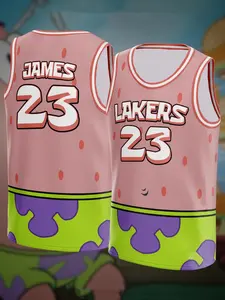 Los Angeles LeBron James #23 City Edition Redesign Basketball Jersey Blue Purple Star Print Breathable Mesh Sleeveless Athletic Tank Top for Fans James Supporters Classic anime cartoon basketball jersey vest James basketball jersey with number 23 vest