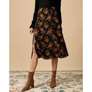 The Floral Slit High Waisted A-line Skirt