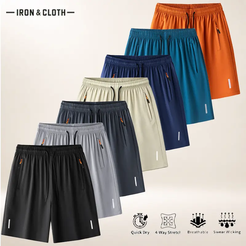 Men's Shorts, Quick-Dry Lightweight Athletic Shorts with 4-Way Stretch, Breathable Sweat-Wicking Fabric, Zipper Pockets, Reflective Accents and Adjustable Drawstring Waist for Running, Gym, Basketball, Training, Hiking, Travel and Summer Casual Wear