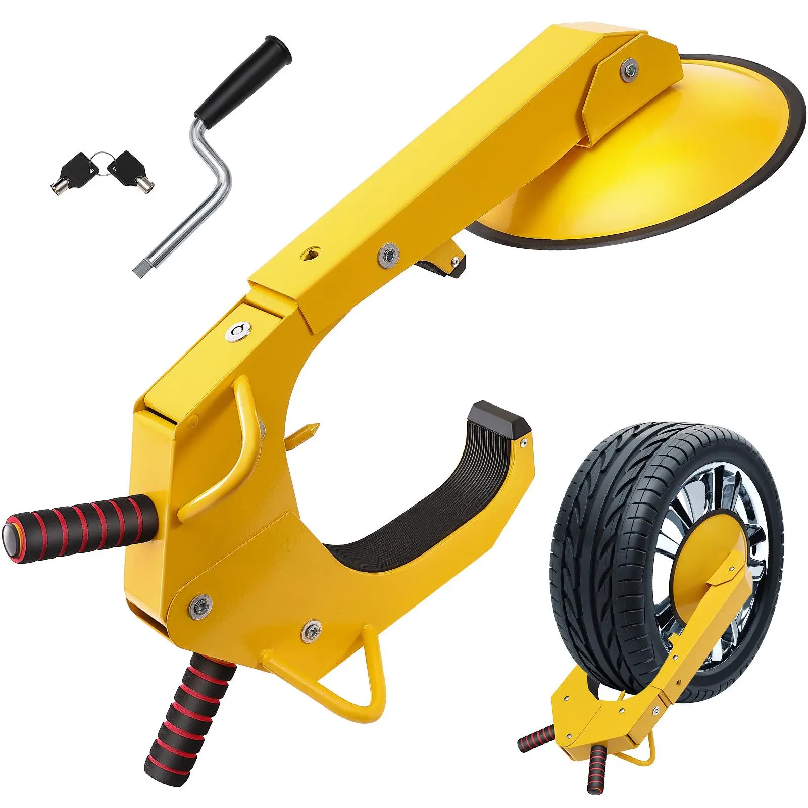 【toolupgrade】VEVOR Heavy-Duty Steel Vehicle Wheel Lock Clamp, 1 Pack Anti-Theft Tire Boot with Rubber Suction Cup, Adjustable Tire Claw for RV Trailers, Cars, Trucks, Tire Locks