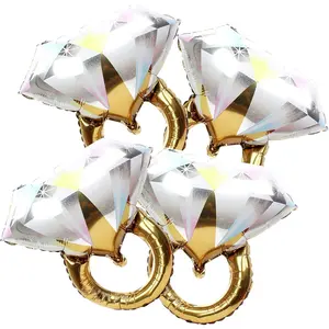 4 Pieces Diamond Engagement Rings Polyester Film Balloons, Wedding Engagement and Bridal Shower Party Supplies