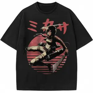 Mikasa Ackerman-Inspired T-Shirt, Attack On Titan Fan-Art Shirt, AOT Gothic High Quality Trending Anime Graphic Tee Unisex - Menswear & Womenswear Tops - Casual Cotton Crewneck Short Sleeve Fitted Printed Streetwear Tshirt