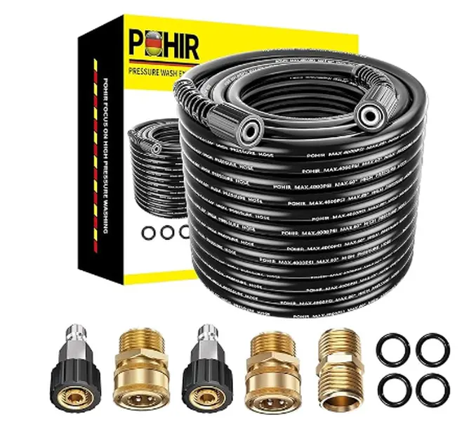 Summervibes POHIR Pressue Washer Hose 1/4"*50FT,Quick Connect Adapters M22 Fittings,4000 PSI MAX, Kink Resistant,Car Washing Home Improvement Garden Driveway Cleaning, High Pressure Hose, Multi-Use