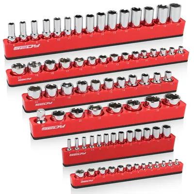 2-Piece 1/4" Drive SAE Magnetic Socket Organizer | Holds 26 Sockets, 5mm Base For Garage & Workshop
