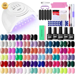 JODSONE Gel Nail Polish Kit 60 PCS with U V Light Soak off Base Top Coat Gel Polish 55 Shine Colors Gel Nail Kit Bright and Dark Brown Wine Red Series Manicure Set for Women and Girls