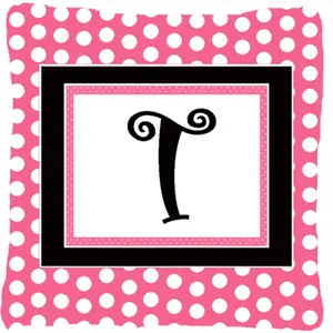 212 MAIN Initial Letter T Monogram Decorative Pillow - Pink Black Polka Dots, Heavyweight Fade-Resistant Fabric, Indoor/Outdoor Soft Textile Furnishing