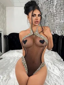 Women's New Sheer Nightgown - Fishnet & Lace Chemise with Spaghetti Straps for Daring Allure