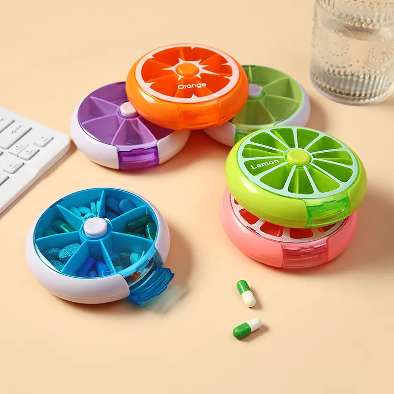 7-Grid Round Rotating Transparent Pill Organizer - Portable Mini Dustproof Supplement Organizer, Vitamin Dispenser, Medical Storage Case for Outdoor Travel, Daily Healthcare Supplies, Medical Organizer