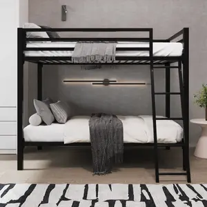 Allewie Twin Over Twin Metal Bunk Bed - 【Frame Only No Mattress】Angled Ladder & Heavy-Duty Guardrail for Kids/Adults, Space-Saving Noise-Free Design, Black/White,#TikTokShopBlackFriday #Christmas Gifts
