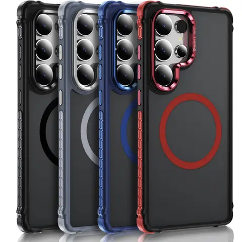 Magnetic MagSafe-Compatible Shockproof Heavy-Duty Bumper Case with Camera Kickstand, Translucent Cellphone Cover for Samsung Galaxy S23/S24/S25 Plus S26 Ultra FE, Grip-Boosting TPU Sides for Hands-Free Video Sessions Accessories