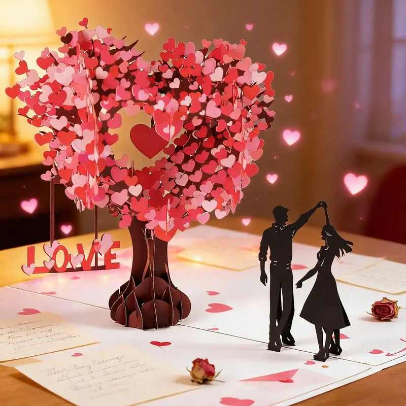 Pop Up Anniversary Card, 3D  Valentine's Day Anniversary Card with Love Tree & Hearts - Wedding Card for Wife, Husband, or Couple | Romantic Gift for Anniversary, Valentine's, Birthday