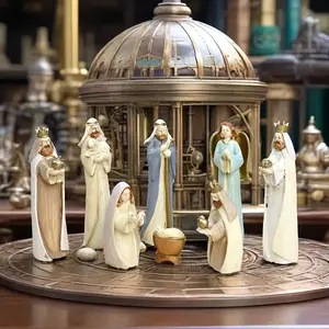 Resin Carved Jesus Nativity Scene Set, Religious Supplies, 8-Piece Religious Tabletop Decorations, Hand Painted Holiday Gift, Classic Christian Art Collection